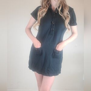 Banana Republic Cute Casual Black Mini Dress Or Long Shirt with Buttons Size 8